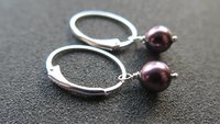 burgundy pearl earrings in sterling silver lever back hoops. design your own earrings. crystal pearl jewelry. modern pearl jewellery.