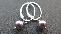 burgundy pearl earrings in sterling silver lever back hoops. design your own earrings. crystal pearl jewelry. modern pearl jewellery.