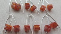 carnelian earrings in sterling silver. burnt orange jewelry. natural square stone beads.