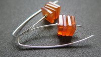 carnelian earrings in sterling silver. burnt orange jewelry. natural square stone beads.