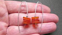 carnelian earrings in sterling silver. burnt orange jewelry. natural square stone beads.