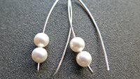 white pearl earrings in sterling silver. crystal pearl jewelry. 1 1/2” drop earrings.