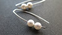 white pearl earrings in sterling silver. crystal pearl jewelry. 1 1/2” drop earrings.