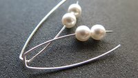 white pearl earrings in sterling silver. crystal pearl jewelry. 1 1/2” drop earrings.