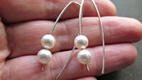 white pearl earrings in sterling silver. crystal pearl jewelry. 1 1/2” drop earrings.