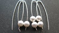 white pearl earrings in sterling silver. crystal pearl jewelry. 1 1/2” drop earrings.