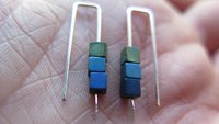 blue earrings. green jewelry. indigo, blue and green hematite beads. small earings.