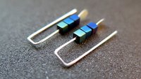blue earrings. green jewelry. indigo, blue and green hematite beads. small earings.