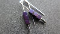 small purple earrings. hematite cube jewelry. Canadian seller. 1 inch earrings.