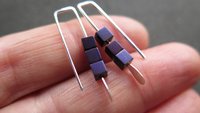 small purple earrings. hematite cube jewelry. Canadian seller. 1 inch earrings.