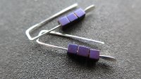 small purple earrings. hematite cube jewelry. Canadian seller. 1 inch earrings.