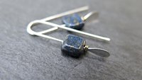small navy blue sodalite earrings. square stone jewelry. Canadian jewelry.