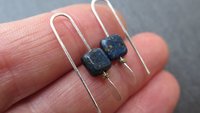 small navy blue sodalite earrings. square stone jewelry. Canadian jewelry.