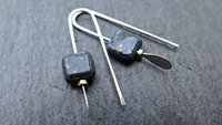 small navy blue sodalite earrings. square stone jewelry. Canadian jewelry.
