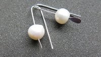 small white pearl drop earrings. freshwater pearl silver jewelry. simple pearl jewellery. 7mm pearls. made in Canada