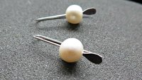 small white pearl drop earrings. freshwater pearl silver jewelry. simple pearl jewellery. 7mm pearls. made in Canada
