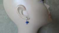royal blue pearl drop earrings. blue freshwater pearl jewelry. simple pearl jewellery. 7mm pearls. made in Canada