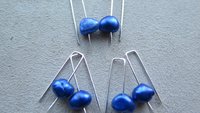 royal blue pearl drop earrings. blue freshwater pearl jewelry. simple pearl jewellery. 7mm pearls. made in Canada