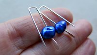 royal blue pearl drop earrings. blue freshwater pearl jewelry. simple pearl jewellery. 7mm pearls. made in Canada
