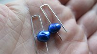royal blue pearl drop earrings. blue freshwater pearl jewelry. simple pearl jewellery. 7mm pearls. made in Canada