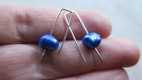 royal blue pearl drop earrings. blue freshwater pearl jewelry. simple pearl jewellery. 7mm pearls. made in Canada