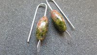 small green stone earrings. unakite jewelry. pink jewellery. Canadian seller.