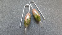 small green stone earrings. unakite jewelry. pink jewellery. Canadian seller.