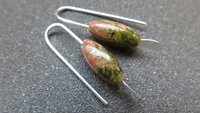 small green stone earrings. unakite jewelry. pink jewellery. Canadian seller.