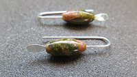 small green stone earrings. unakite jewelry. pink jewellery. Canadian seller.