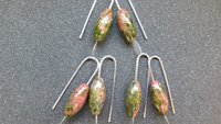 small green stone earrings. unakite jewelry. pink jewellery. Canadian seller.