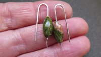 small green stone earrings. unakite jewelry. pink jewellery. Canadian seller.