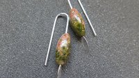 small green stone earrings. unakite jewelry. pink jewellery. Canadian seller.