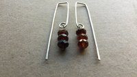 hessonite garnet earrings. burnt red stone jewelry. silver dangle earings.