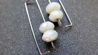 geometric labradorite earrings. rectangle hoops. dark silver hoops in niobium. sensitive ears. nickel free hoop earrings.