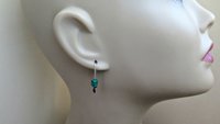 small emerald green earrings. natural malachite jewelry with silver hematite stones. rectangle earrings. made in Calgary