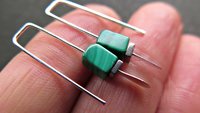 small emerald green earrings. natural malachite jewelry with silver hematite stones. rectangle earrings. made in Calgary