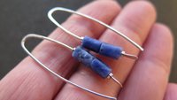 blue sodalite earrings. sterling silver threader earrings. present for sister. made in Canada.
