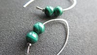 emerald green malachite earrings. modern stone jewelry. sterling silver threader hoops.
