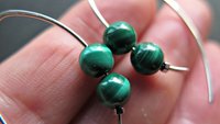 emerald green malachite earrings. modern stone jewelry. sterling silver threader hoops.