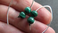 emerald green malachite earrings. modern stone jewelry. sterling silver threader hoops.