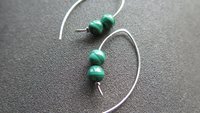 emerald green malachite earrings. modern stone jewelry. sterling silver threader hoops.
