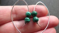 emerald green malachite earrings. modern stone jewelry. sterling silver threader hoops.