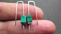 small emerald green earrings. natural malachite jewelry with silver hematite stones. rectangle earrings. made in Calgary