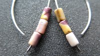 yellow and red earrings. natural mookaite jasper jewelry. modern stone earrings with sterling silver hooks.