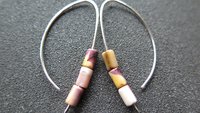 yellow and red earrings. natural mookaite jasper jewelry. modern stone earrings with sterling silver hooks.