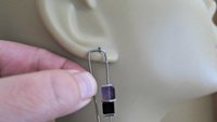 amethyst and black onyx earrings with hematite. hypoallergenic niobium for sensitive ears. modern cube jewelry.
