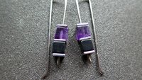 amethyst and black onyx earrings with hematite. hypoallergenic niobium for sensitive ears. modern cube jewelry.
