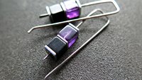 amethyst and black onyx earrings with hematite. hypoallergenic niobium for sensitive ears. modern cube jewelry.