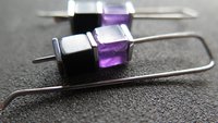 amethyst and black onyx earrings with hematite. hypoallergenic niobium for sensitive ears. modern cube jewelry.