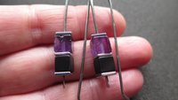 amethyst and black onyx earrings with hematite. hypoallergenic niobium for sensitive ears. modern cube jewelry.